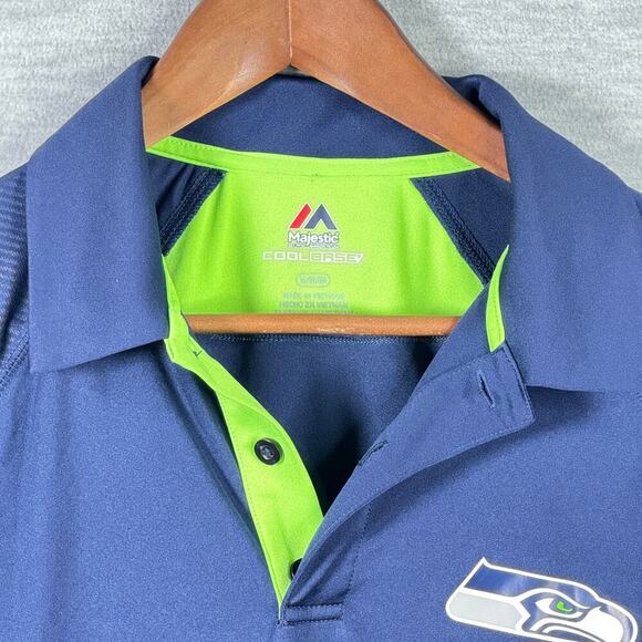 Majestic Cool Base Seattle Seahawks NFL Polo Golf Hawks 12th Man Casual Football - Picture 3 of 4